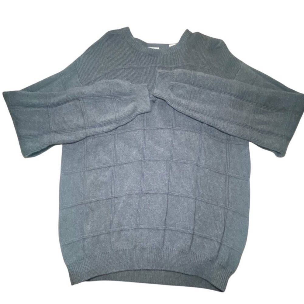 Arrow Mens Gray Cotton Knit Sweater Size M Textured Grid Pattern Grandpa Sweater